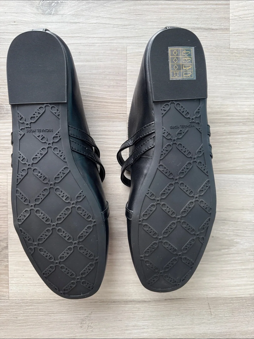 Michael Kors Black Triple-Strap Mary Jane Flats with Gold Buckles
